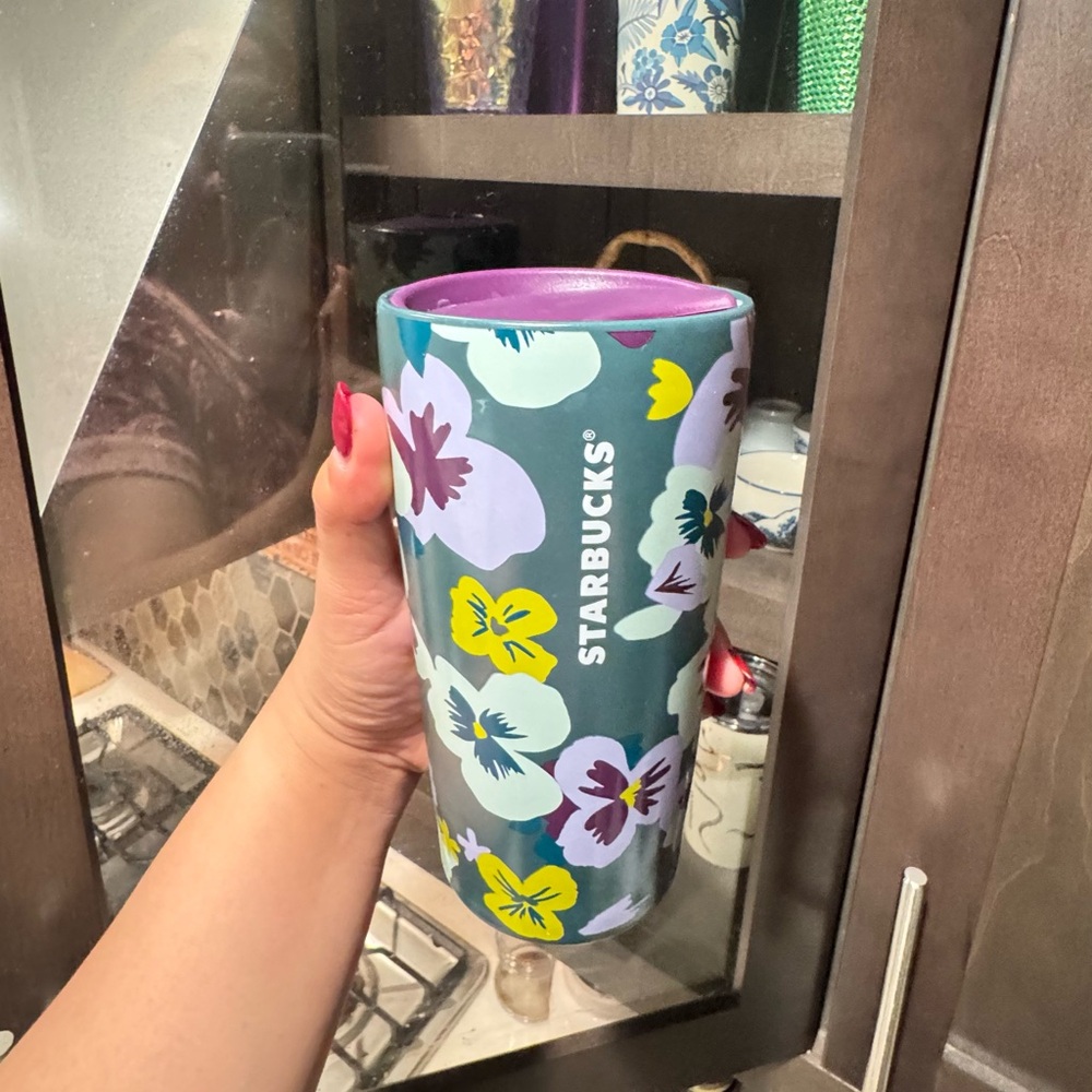 Starbucks Vibrant Floral Tumbler with Teal Base
